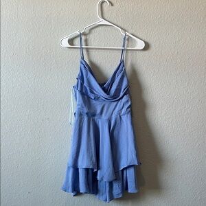Blue Spaghetti Strap Ruffled Romper